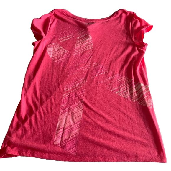 Under Armour Breast Cancer Go Fight Cure T-Shirt Womens Size M Pink Heat Gear - Picture 2 of 12